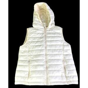 Copper‎ Key Cream Vest Puff Quilted Hooded Jacket Women Size Large Zip Front